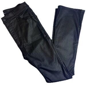 0165- Express 90s Slim Super High Rise Coated Jeans Black Faux Leather Size 14R